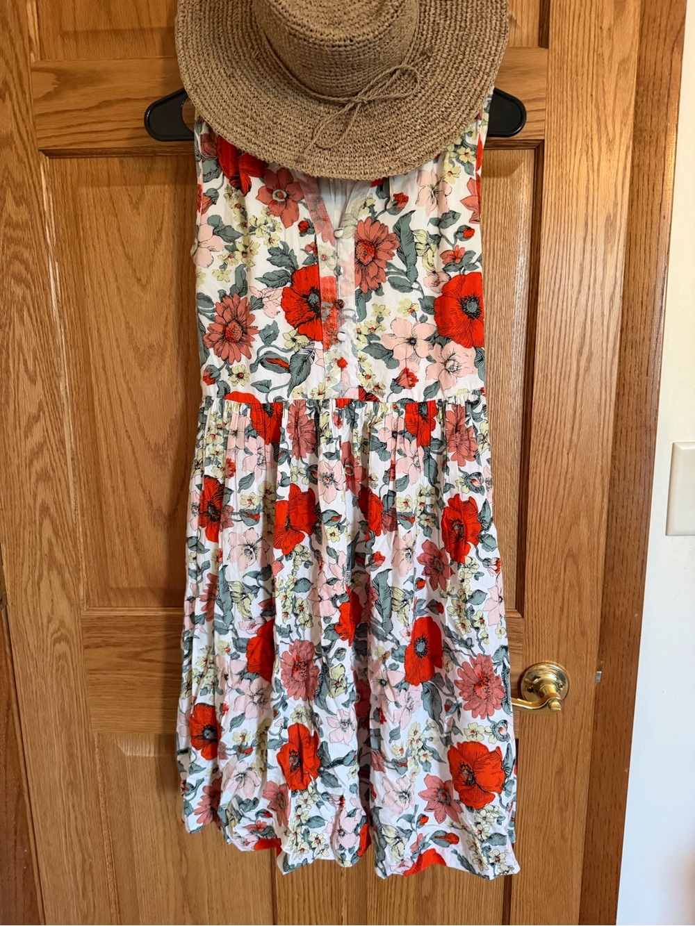 French Connection Cream Sundress with Coral and Gray Floral Print
